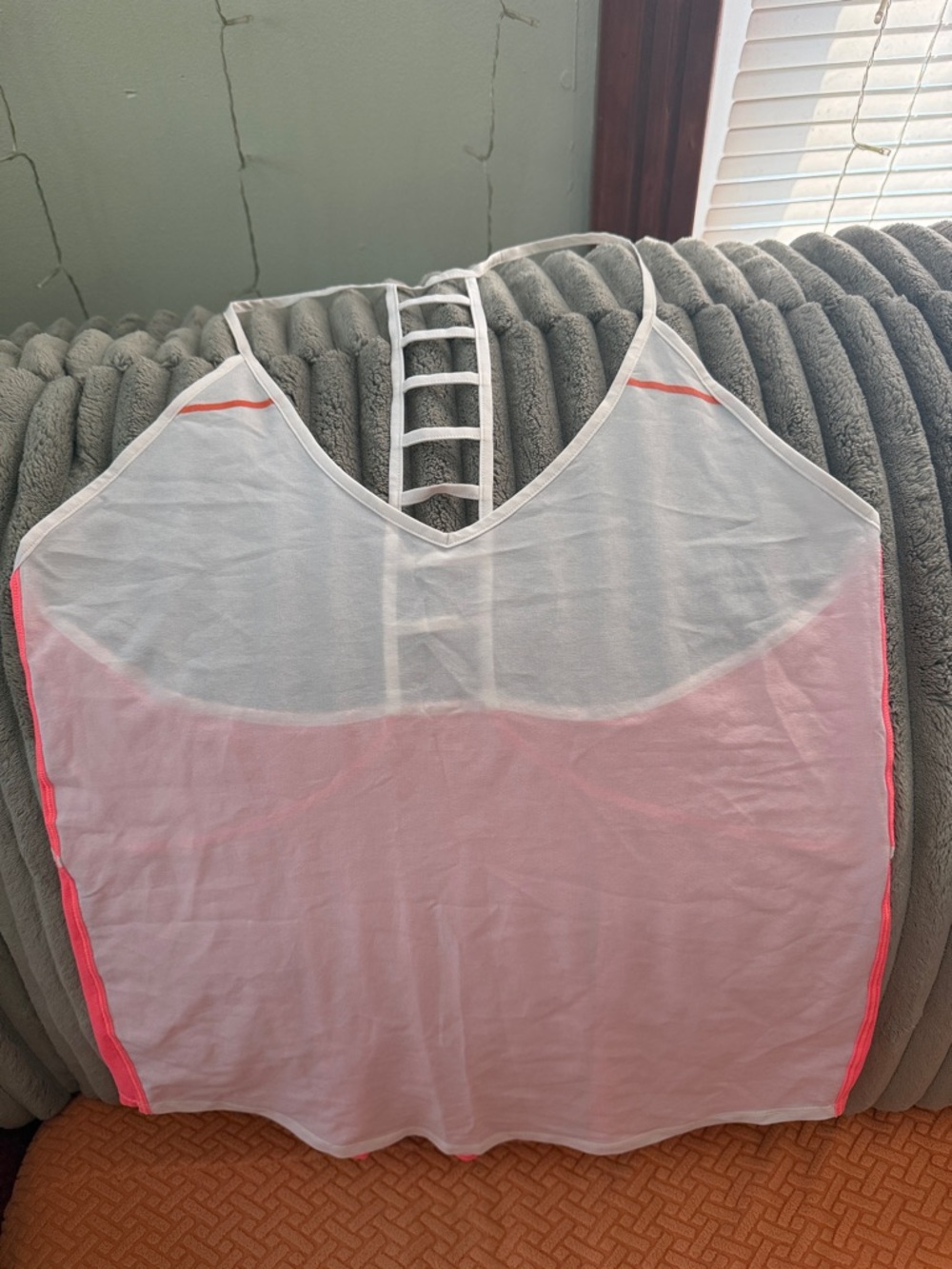 Lululemon Sheer White and Peachy Pink Strappy Tank Top